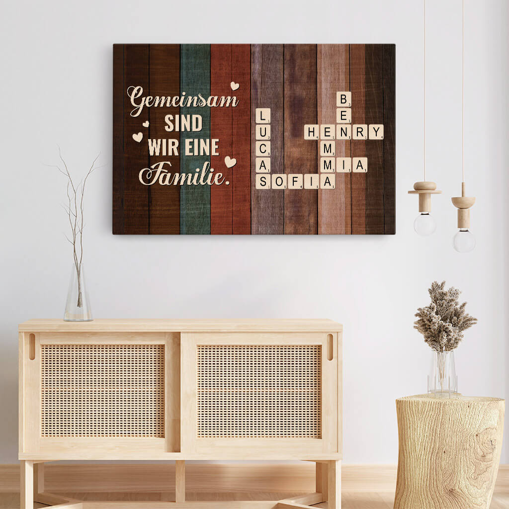 3444CGE3 gemeinsam sind wir eine familie kreuzwortratsel  personalisierte familienleinwand