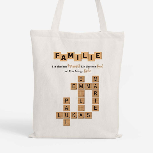 3446BGE1 familie etwas verruckt etwas laut und ganz viel liebe personalisierte kreuzwortratsel einkaufstasche 3446bsv5i_2