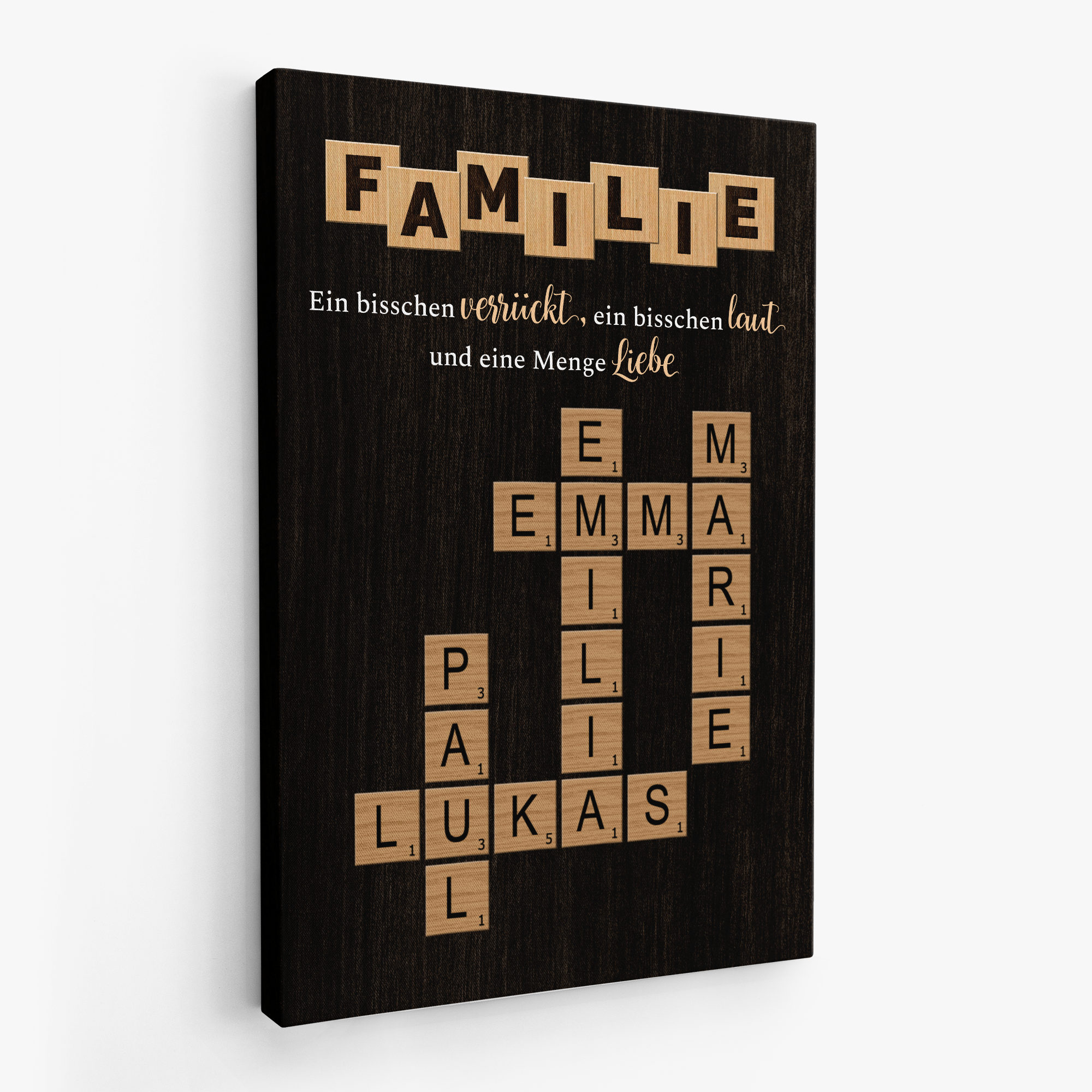 3446CGE2 familie ein bisschen verruckt ein bisschen laut und eine menge liebe kreuzwortratsel  personalisierte leinwand fur die familie