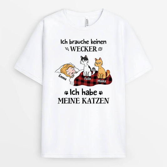 3449AGE1 ich brauche keinen wecker  lustiges t shirt fur katzenliebhaber