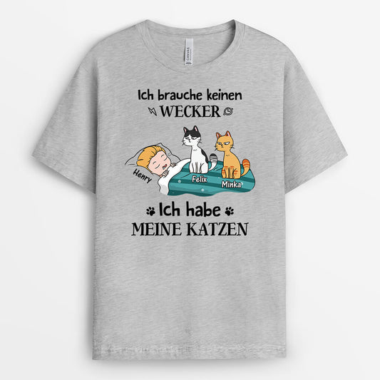 3449AGE2 ich brauche keinen wecker  lustiges t shirt fur katzenliebhaber