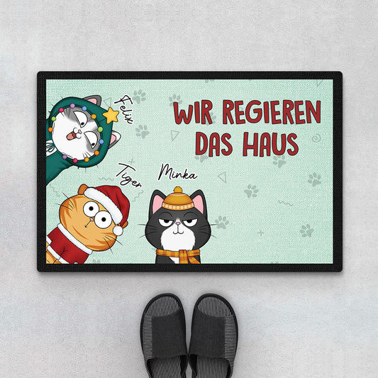 3475DGE1 wir regieren das haus  personalisierte fussmatte fur katzenliebhaber zu weihnachten