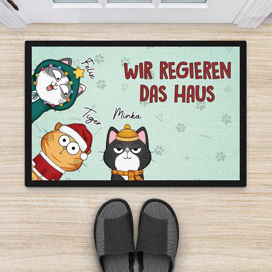 3475DGE2 wir regieren das haus  personalisierte fussmatte fur katzenliebhaber zu weihnachten