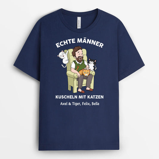 3481AGE2 echte manner kuscheln mit katzen  lustiges t shirt fur katzenliebhaber personalisieren