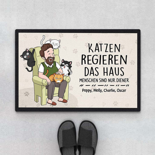 3484DGE1 katzen regieren das haus menschen sind nur diener  lustige fussmatte fur katzenliebhaber personalisiert