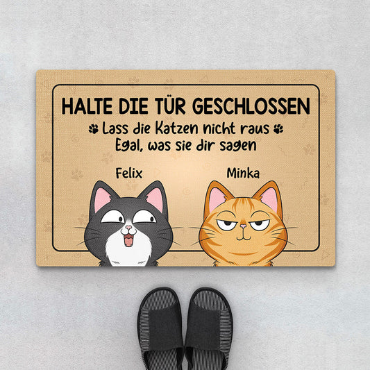 3485DGE1 halte die tur geschlossen lass die katzen nicht raus  lustige fussmatte fur katzenliebhaber personalisiert