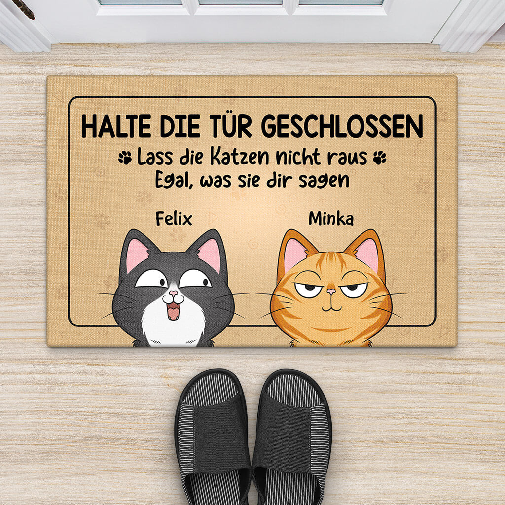 3485DGE2 halte die tur geschlossen lass die katzen nicht raus  lustige fussmatte fur katzenliebhaber personalisiert