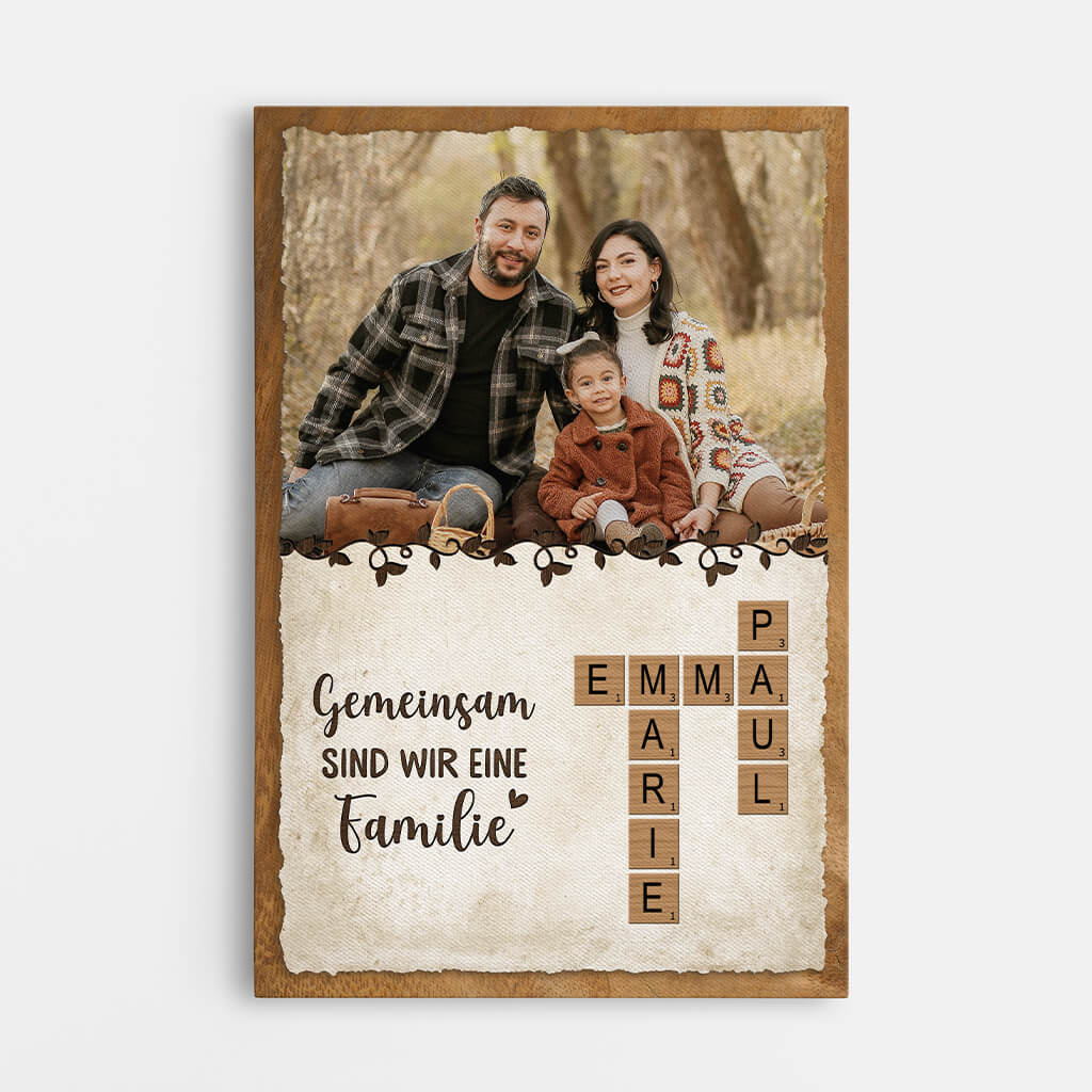 3489CGE1 gemeinsam sind wir eine familie kreuzwortratsel  personalisierte leinwand mit foto fur die familie