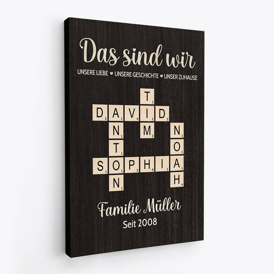 3490CGE2 das sind wir unsere liebe unsere geschichte unser zuhause kreuzwortratsel  personalisierte leinwand fur die familie