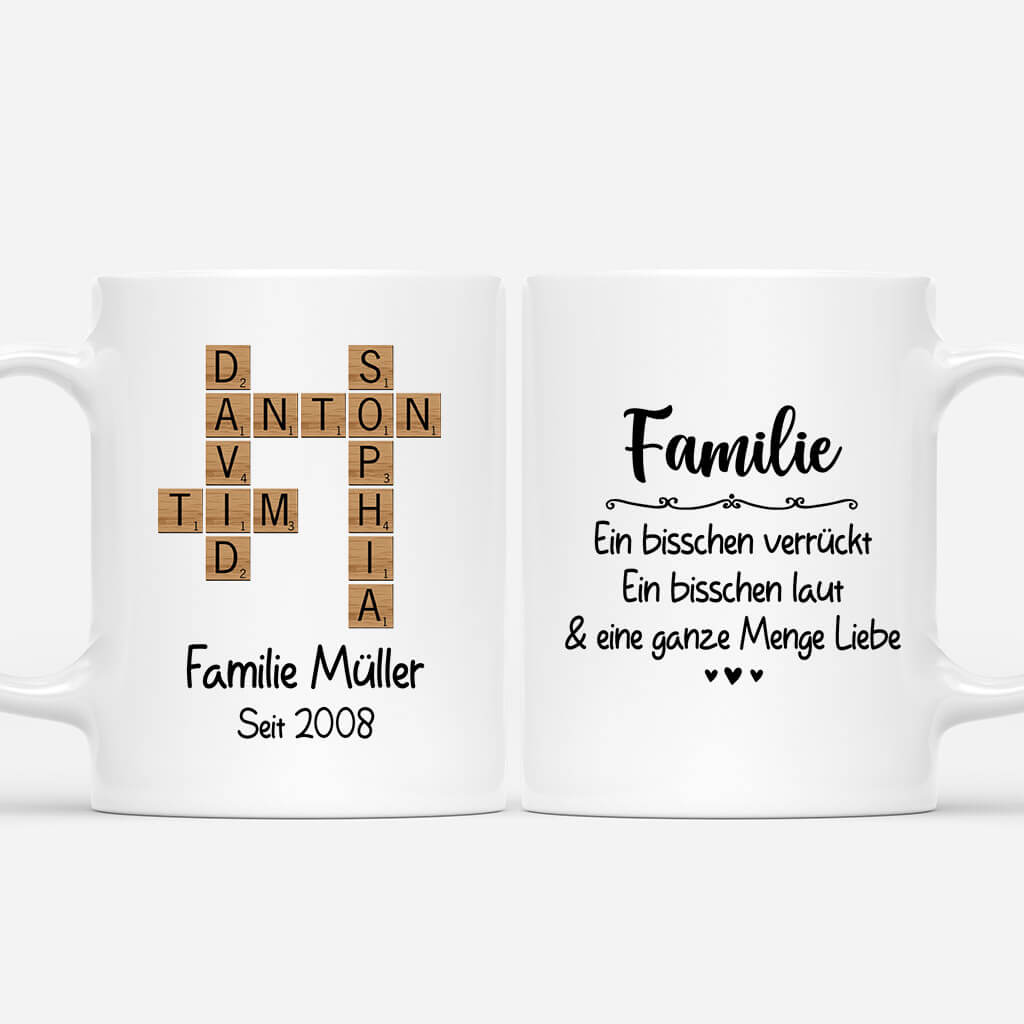 3492MGE1 familie ein bisschen verruckt ein bisschen laut eine ganze menge liebe kreuzwortratsel  personalisierte tasse fur die familie