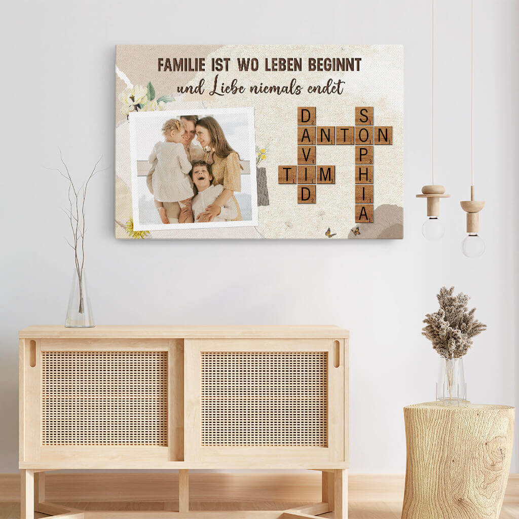 3547CGE3 die liebe innerhalb der familie ist ewig baumfamilie kreuzwortratsel  personalisierte leinwand fur die familie mit foto im vintage stil