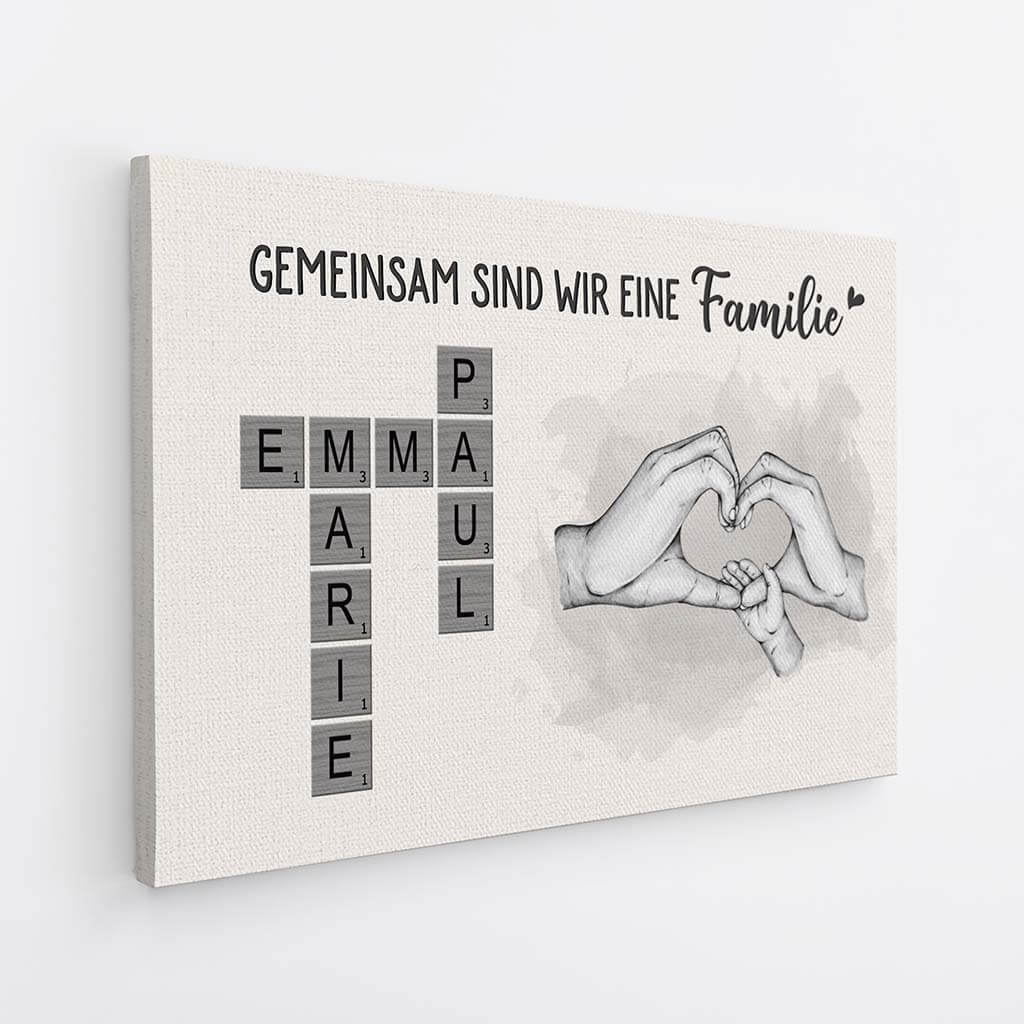 3568CGE2 gemeinsam sind wir eine familie die hande der familie formen ein herz kreuzwortratsel  personalisierte leinwand fur die familie