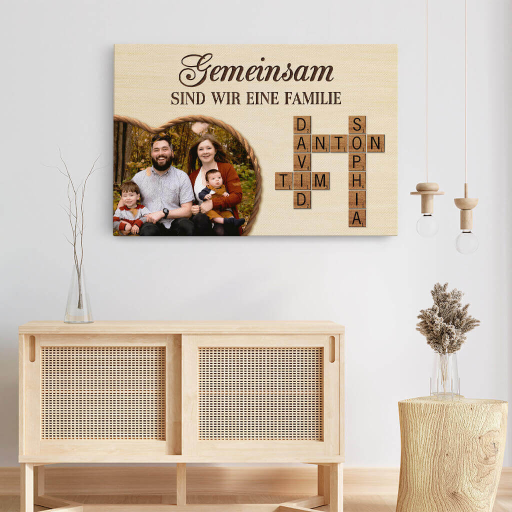 3575CGE3 gemeinsam sind wir eine familie kreuzwortratsel  personalisierte leinwand fur die familie und eltern mit foto