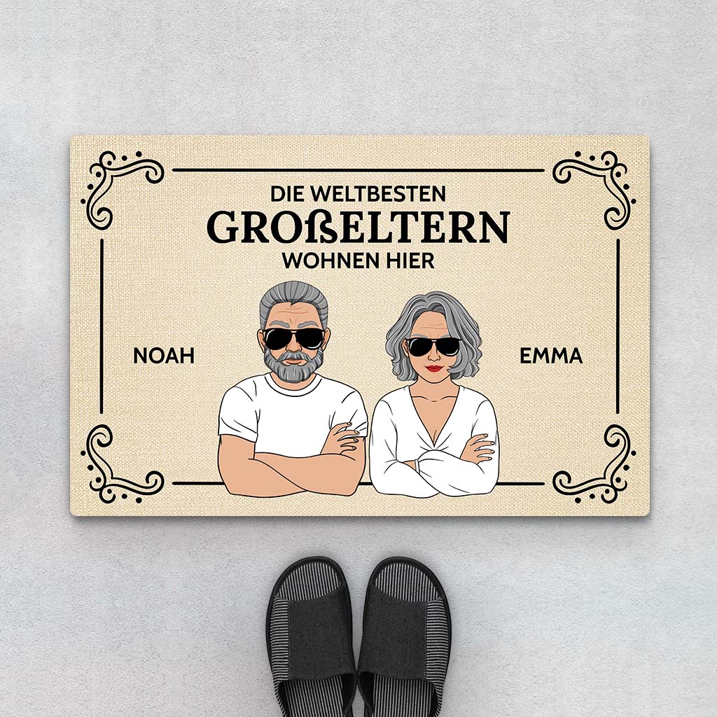 3587DGE1 die weltbesten grosseltern eltern wohnen hier  personalisierte fussmatte fur grosseltern eltern