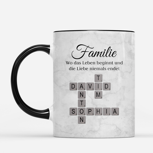 3591MGE1 familie wo das leben beginnt und die liebe niemals endet personalisierte kreuzwortratsel tasse 3591m8f5i