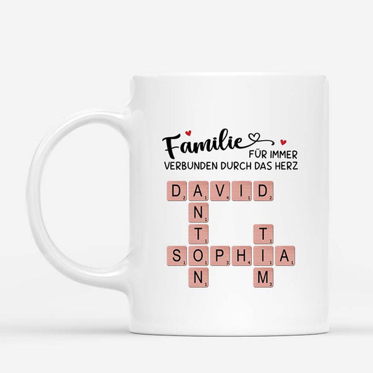 3592MGE1 familie ist immer durch das herz verbunden  personalisierte tasse fur die familie mit kreuzwortratsel design