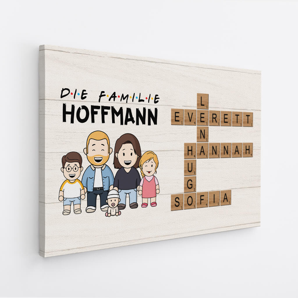 3598CGE2 die familie  personalisierte leinwand fur die eltern grosseltern mit kreuzwortratsel design