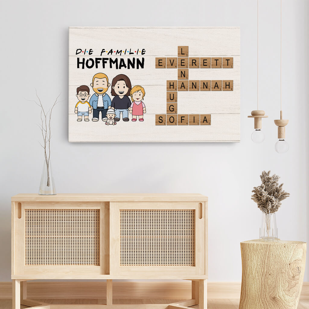 3598CGE3 die familie  personalisierte leinwand fur die eltern grosseltern mit kreuzwortratsel design