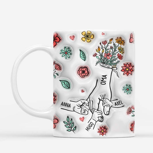 3606MGE2 oma und enkelkinder hand in hand blumen  personalisierte tasse mit 3d inflated effekt fur omas