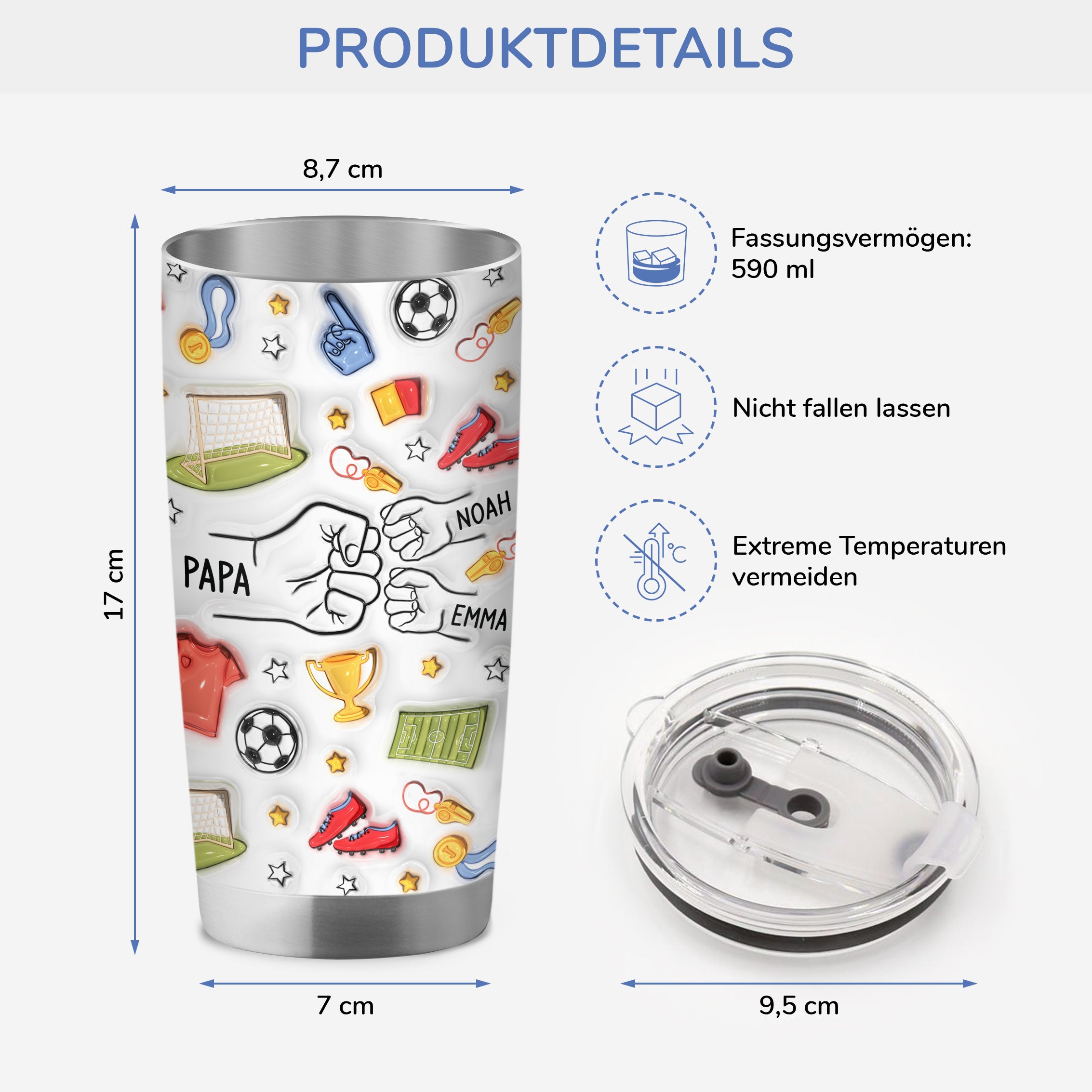3608TGE3 3d druck effekt papa kinder fussball personalisierter thermobecher 590ml papa 3608T5I5B
