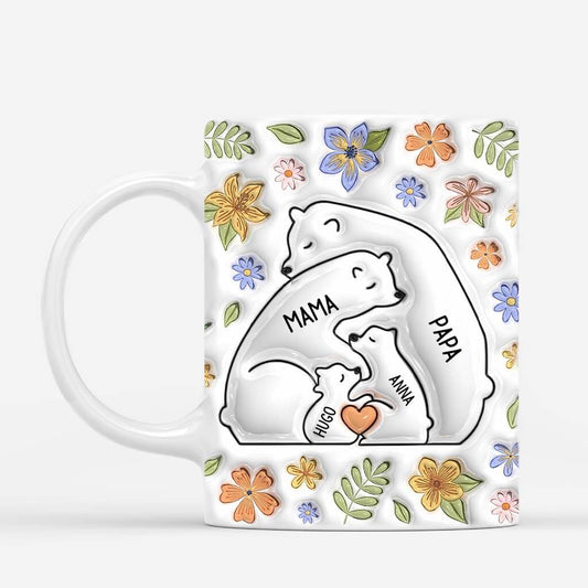 3619MGE2 barenfamilie blumen  personalisierte tasse mit 3d inflated effekt fur die familie