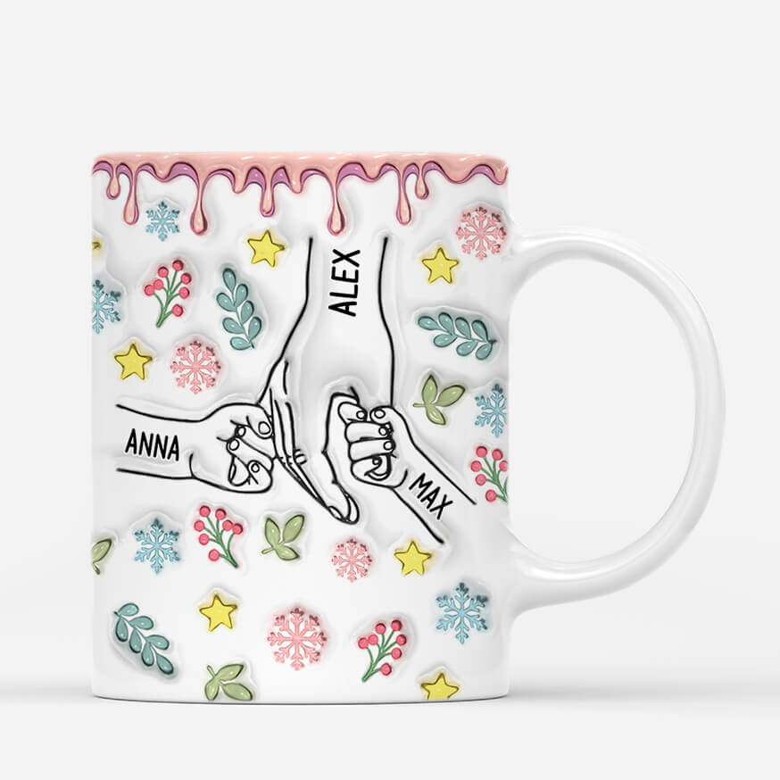 3622MGE2 mama und kinder hand in hand  personalisierte tasse mit 3d inflated effekt fur mamas zu weihnachten