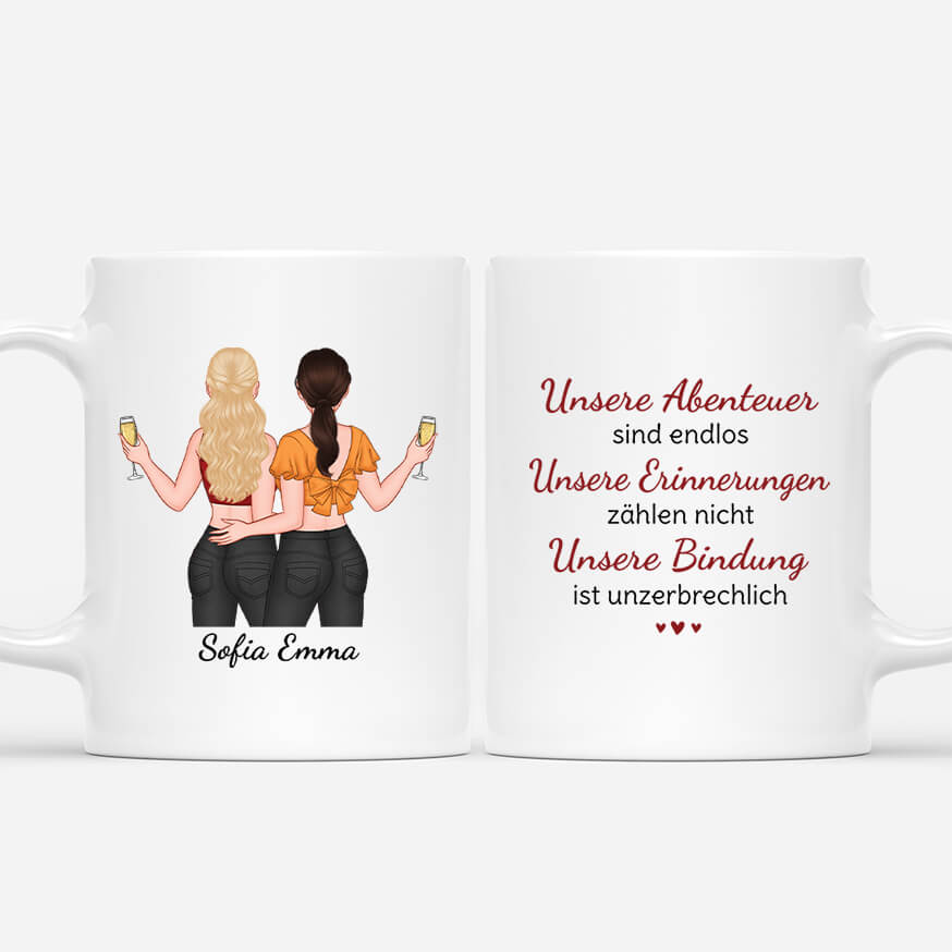 3623MGE1 unsere abenteuer sind endlos unsere erinnerungen zahlen nicht unsere bindung ist unzerbrechlich  personalisierte tasse fur beste freunde