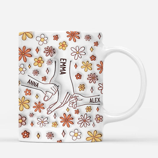 3637MGE2 mama und kinder hand in hand herbstblumenmuster  personalisierte tasse mit 3d inflated effekt fur mamas