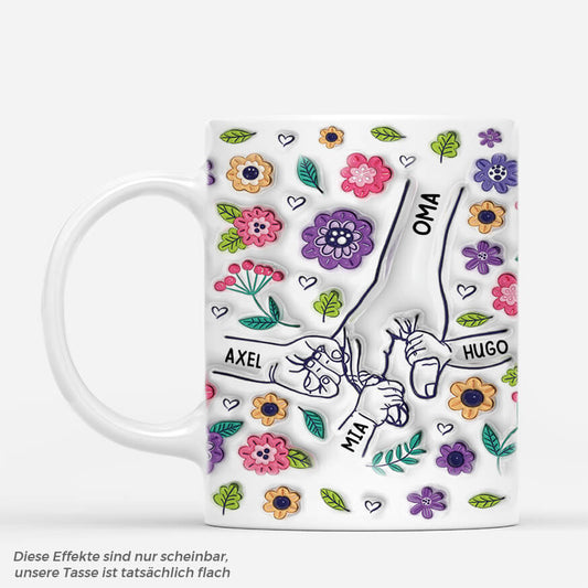 3644MGE1 oma und enkelkinder blumen hand in hand  personalisierte tasse mit 3d inflated effekt fur omas