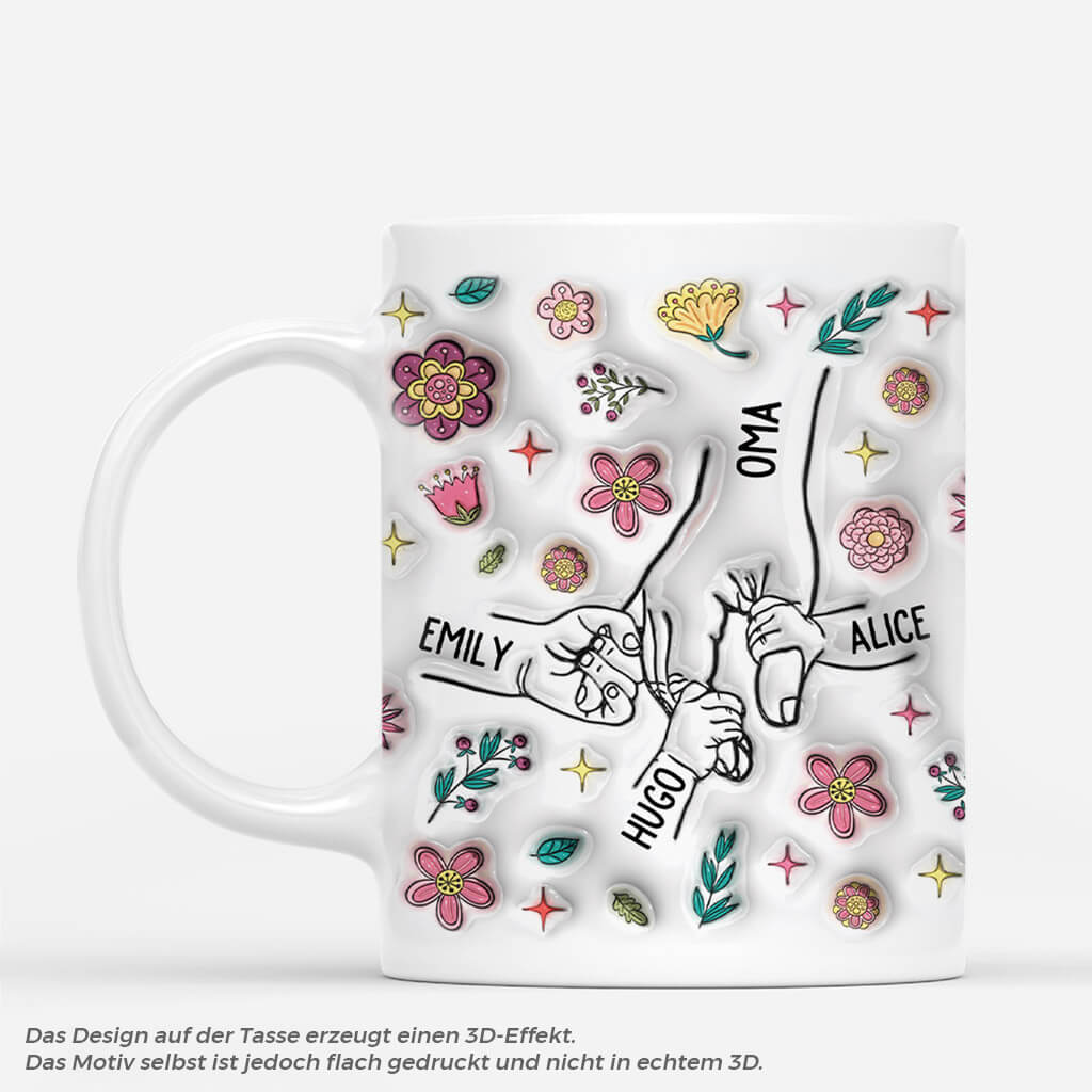 3648MGE1 oma und enkelkinder hand in hand pflanze  personalisierte tasse mit 3d inflated effekt fur omas