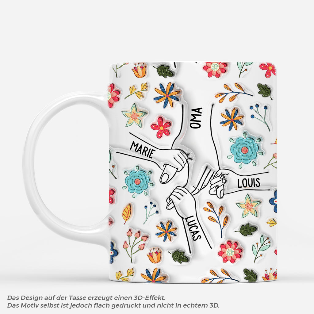 3746MGE3 oma und kinder mit arten leuchtenden blumen  personalisierte tasse mit 3d inflated effekt fur omas