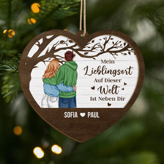 3766OGE1 meinlieblingsortaufderganzenweltistnebendir personalisierte 2 schicht holz ornamente paare 3766OKL0G