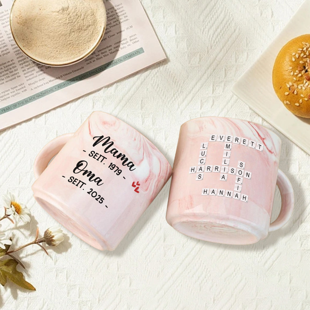 3876MGE2 mama oma seit kreuzwortratsel personalisierte marmor tasse fur frauen 3876M3L5A