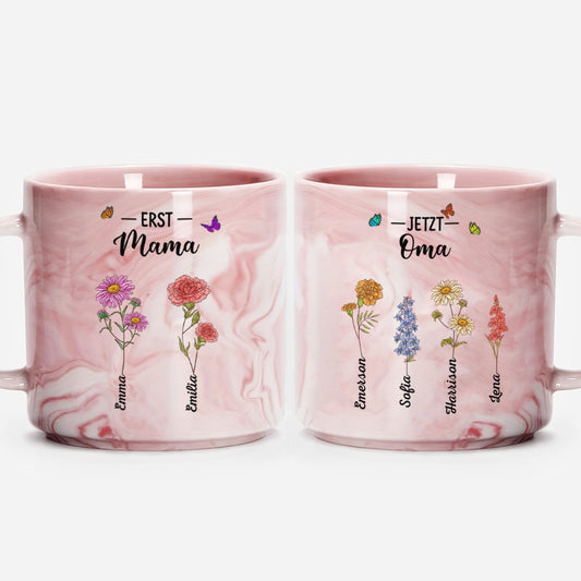 3877MGE1 zuerst mama jetzt oma blumen personalisierte marmor tasse fur omas 3877M
