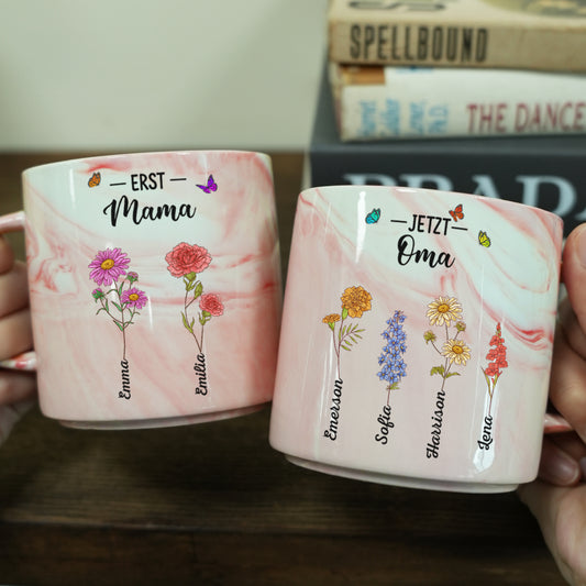 3877MGE2 zuerst mama jetzt oma blumen personalisierte marmor tasse fur omas 3877M