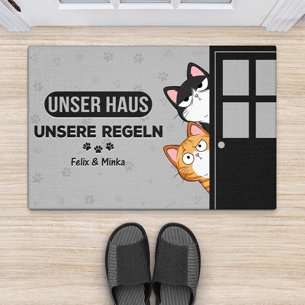 4208DGE2 unser haus unsere regeln fussmatte personalisiert katze_ 4208D5M8D