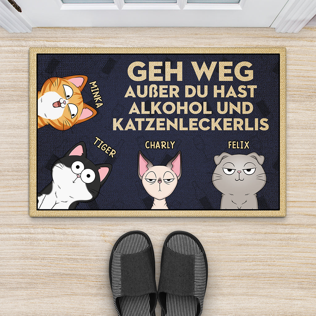 4271DGE2 lustiger spruch uber alkohol und katzenleckerlis personalisierte fussmatte katze 4271DTN8D