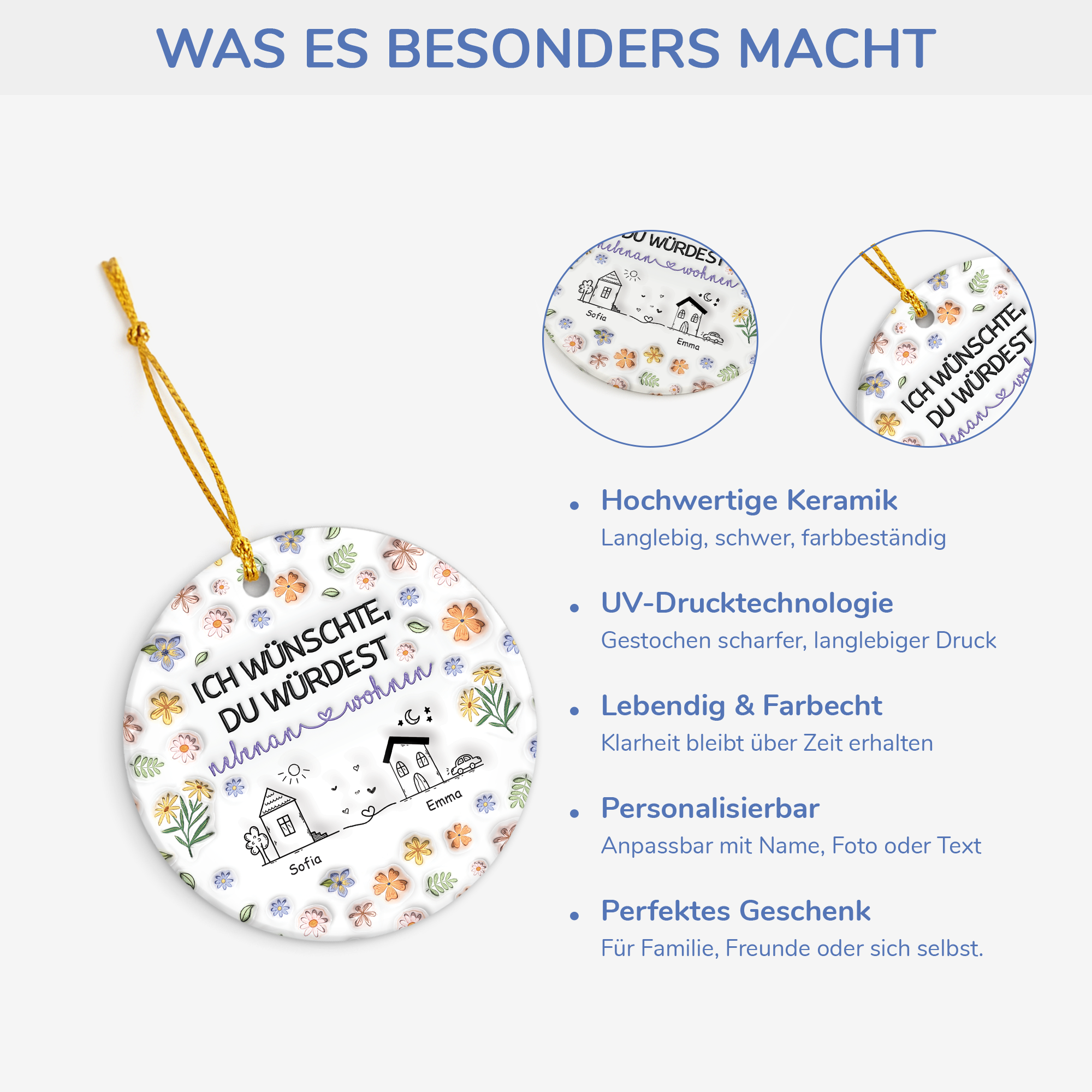 4377OGE4 3d druck effekt ich wunschte du wurdest nebenan wohnen blumen personalisierte keramik ornamente beste freunde 4377O3T5F