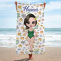 4593BGE2 frau mit blumen blattern strandtuch personalisiert_ 4593B5M0A