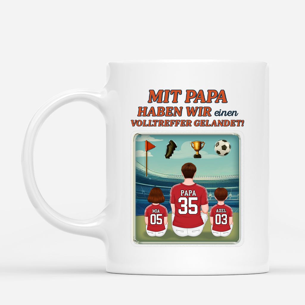 4860MGE1 mit papa haben wir einen volltreffer gelandet personalisierte tasse papa fussball 4860M3YAB