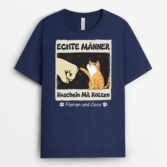 4907AGE2 echte manner kuscheln katzen t shirt katze personalisiert 4907A8M3D