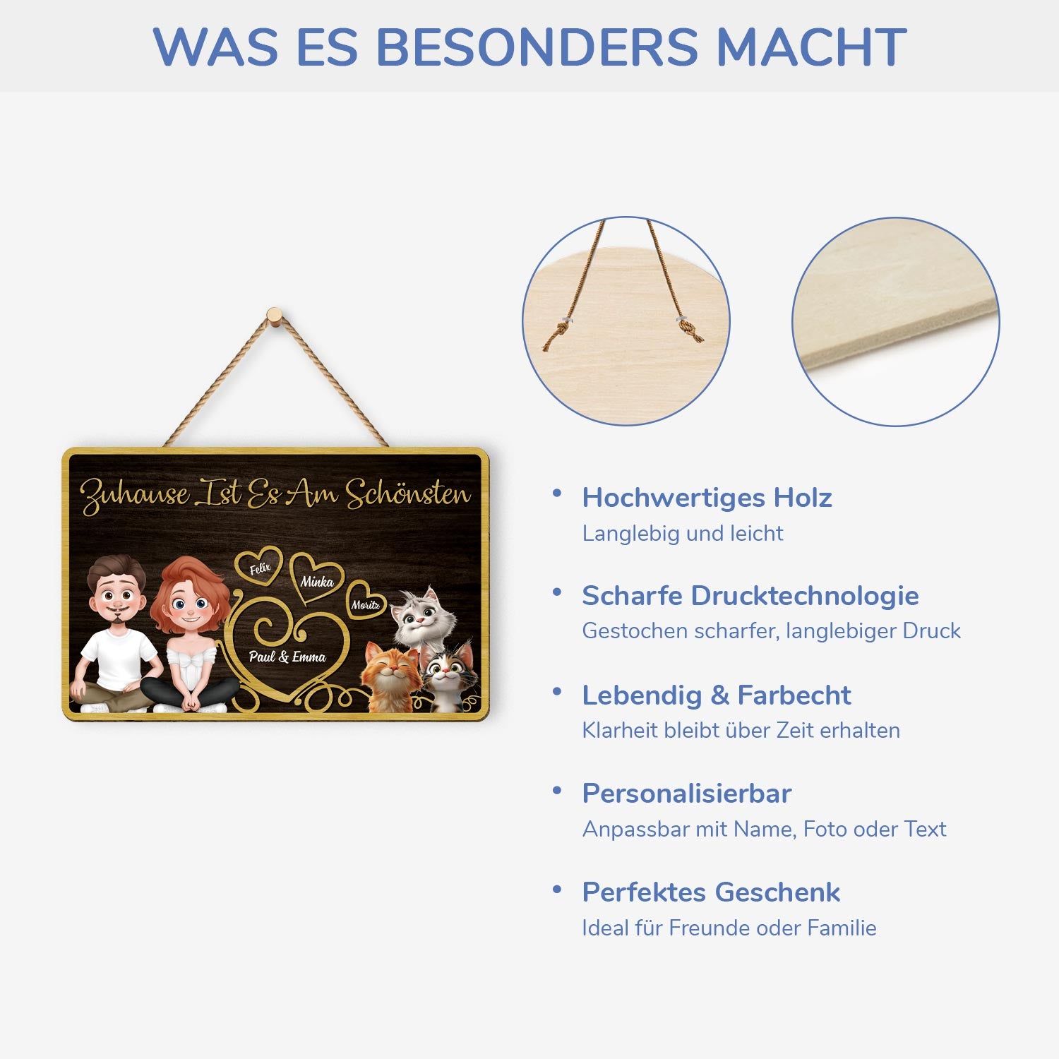 5090QGE4 zuhause ist es am schonsten holzschild personalisiert_ katzen familie 5090QKMAD