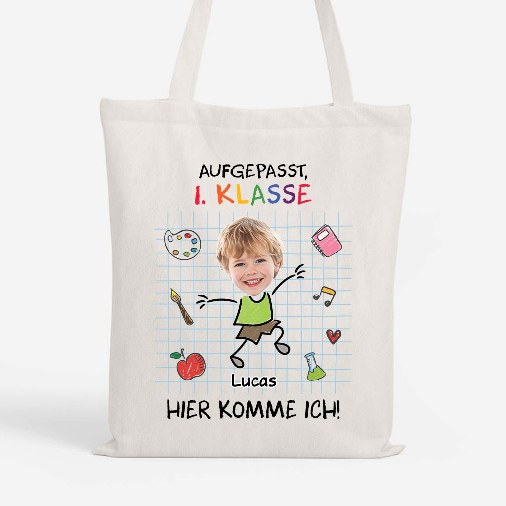 5218BGE1 pass auf hier komme ich personalisierte tragetaschen kinder_ mit gesicht zur einschulung_ 5218B3LTK