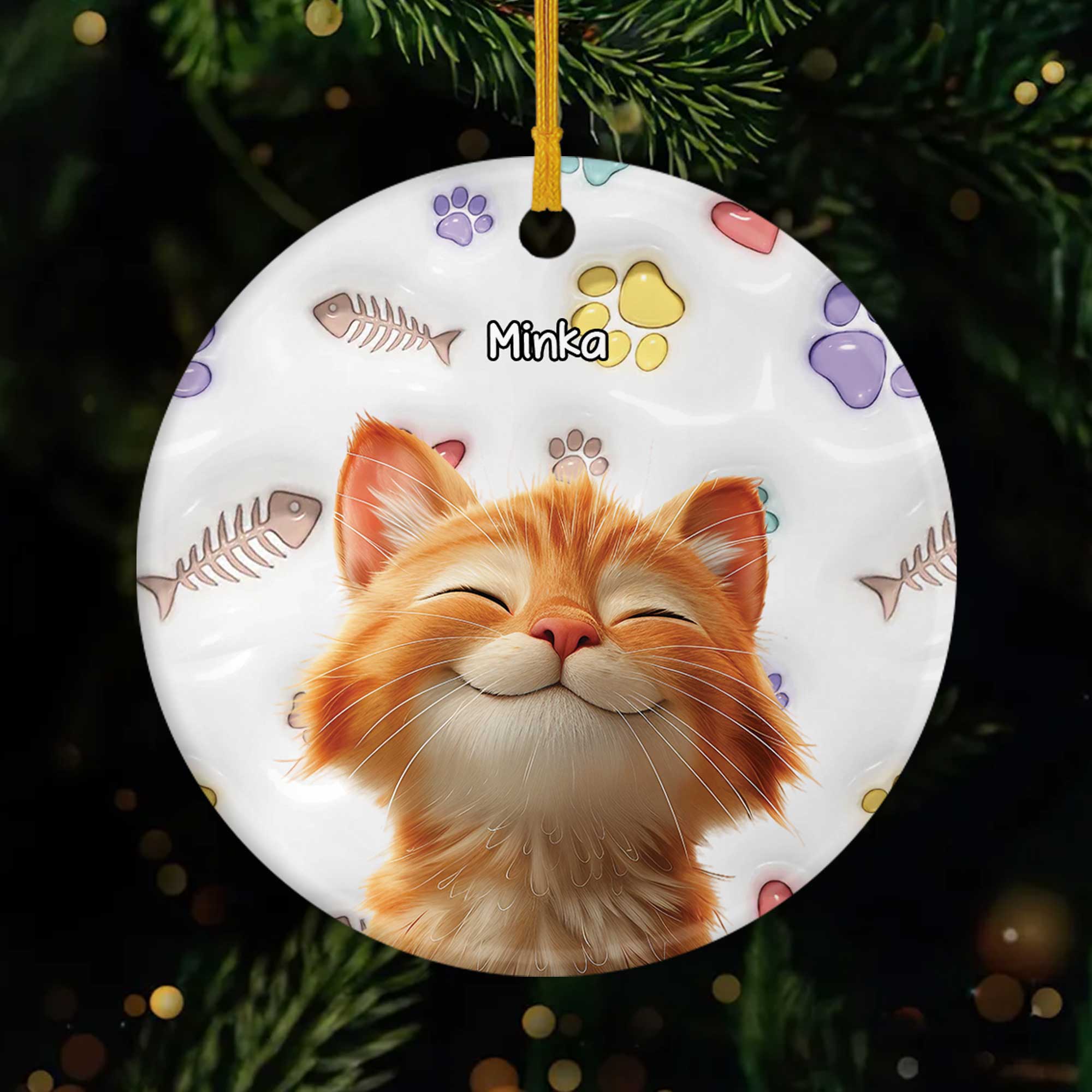 5382OGE1 katzen pfoten fischgrate personalisierte keramik ornamente katze 5382O3KAD