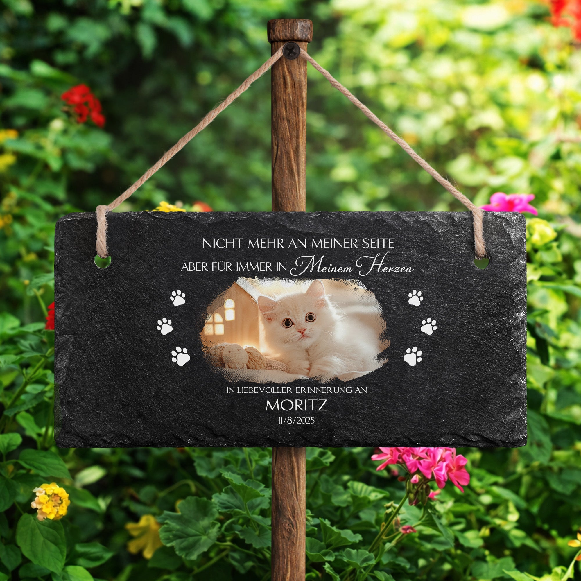 5408EGE2 nicht mehr an meiner seite aber fur immer in meinem herzen personalisierte trauergeschenke  schiefer gartenschild foto hundkatze 5408ecq5c