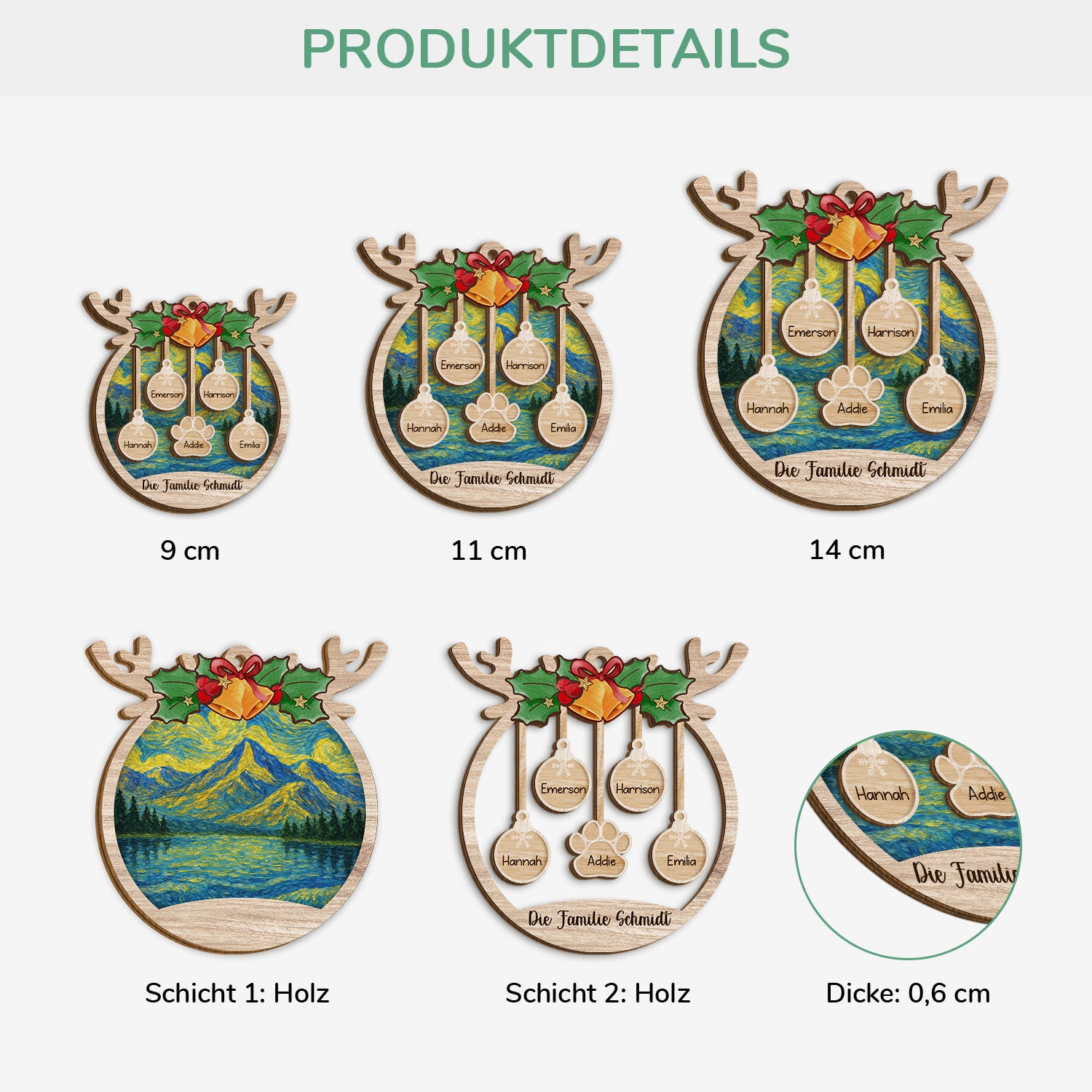 5440OGE3 unsere familie rentier personalisierte 2 schicht holz ornamente weihnachten 5440O8ZQI