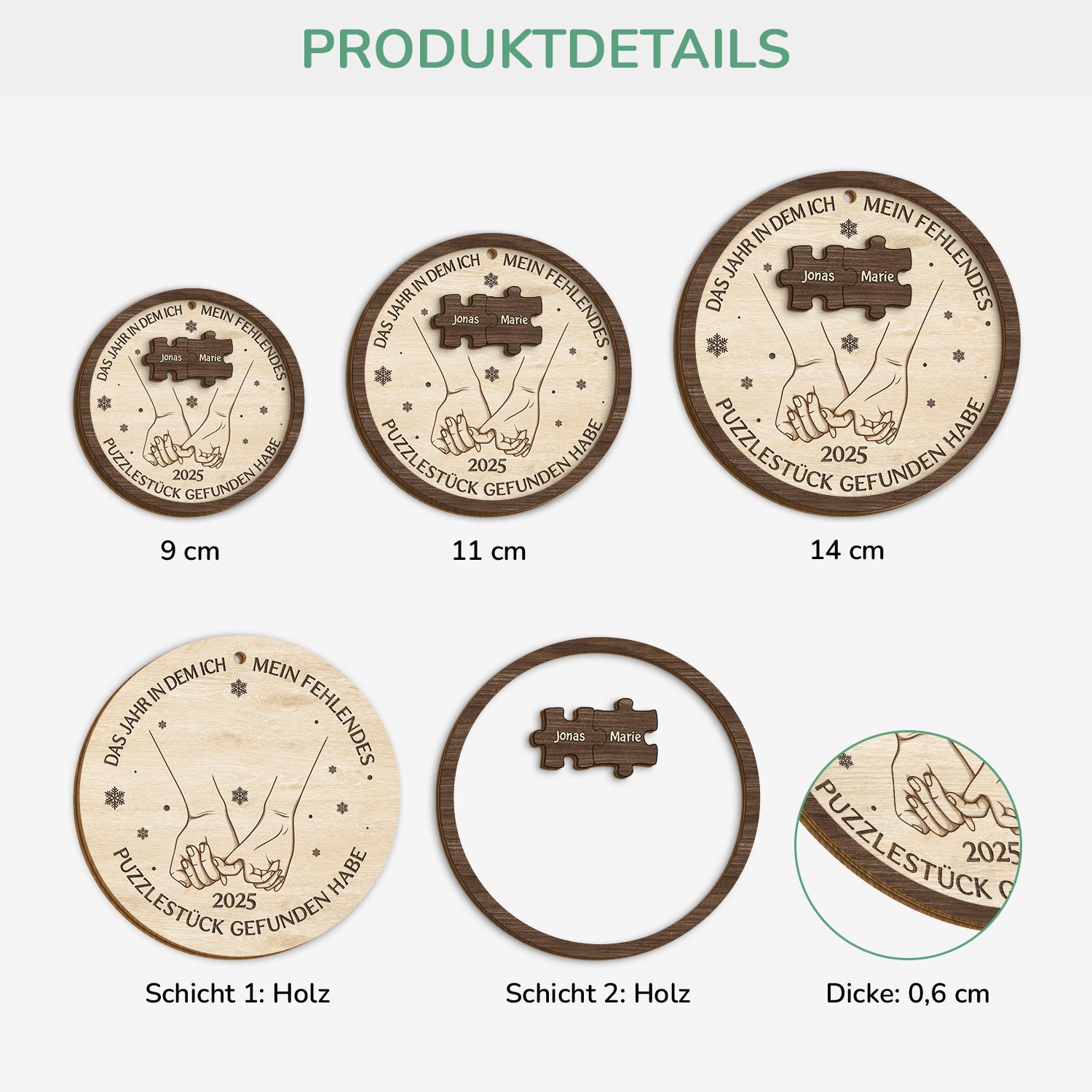 5444OGE3 fehlendes puzzlestuck gefunden personalisierte 2 schicht holz ornamente weihnachten paar 5444OTVNG