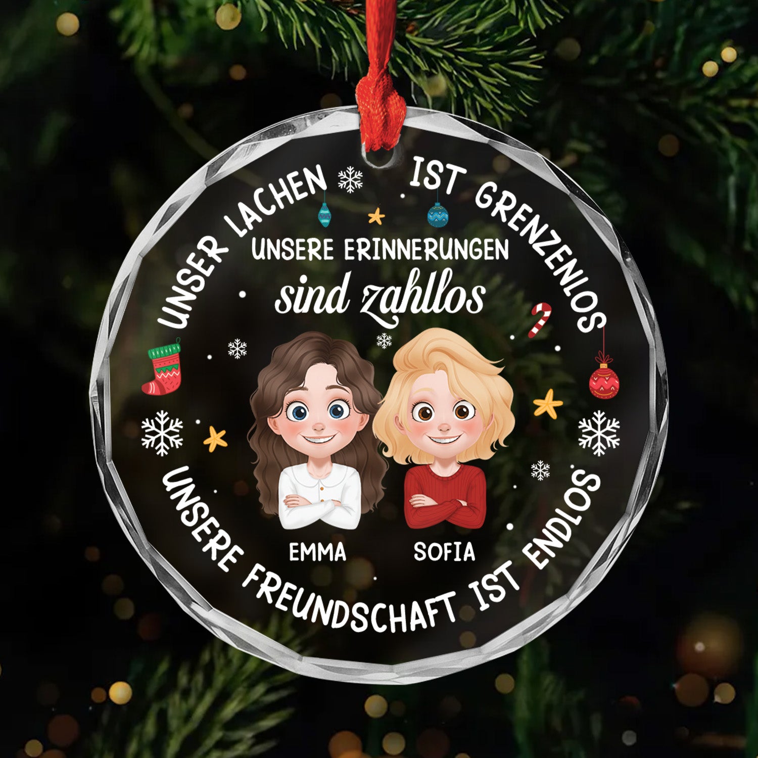 5464OGE1 lachen grenzenlos erinnerungen zahllos freundschaft endlos personalisierter weihnachtsschmuck aus glas beste freunde 5464OKVTF