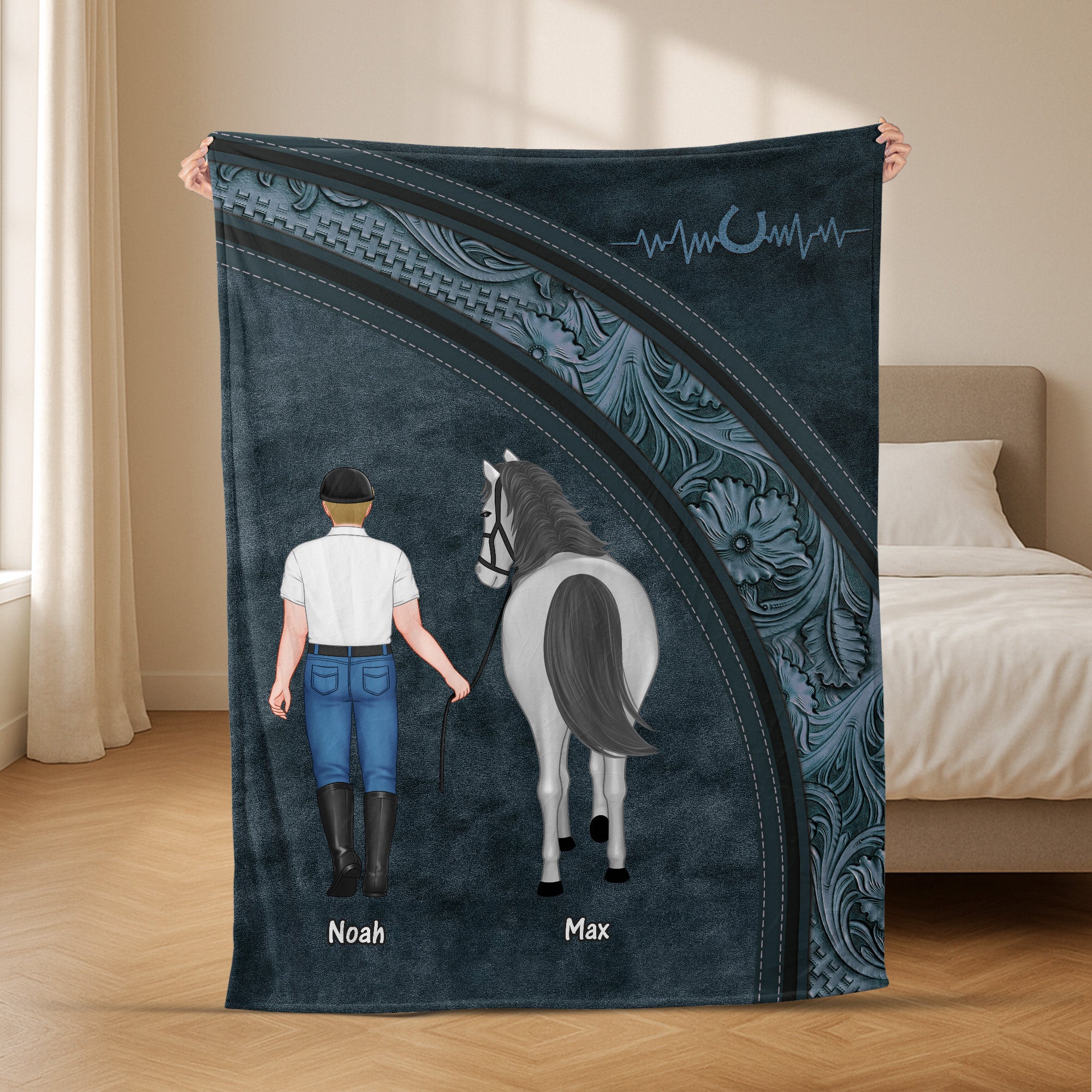 5567BGE2 frau und pferd kuscheldecke personalisiert_ 5567B3KAU