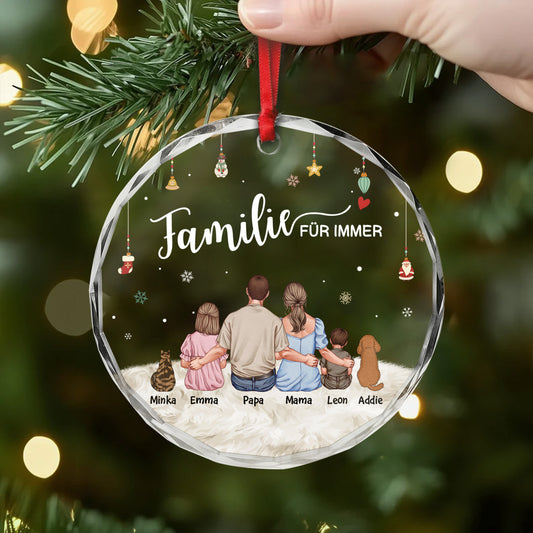 5611OGE2 familie fur immer personalisierter weihnachtsschmuck_ glas familie mit hund katze 5611O8TNI